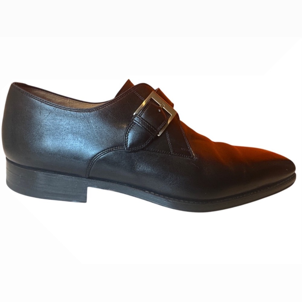 Magnanni Monk‎ Strap Loafers Mens Black Leather Single Buckle Dress Shoes